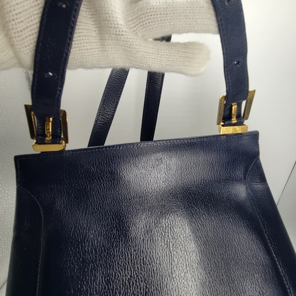 VTG RARE Salvatore Ferragamo Dark Blue Shoulder Bag E 213661 Made in Italy Snap - Picture 7 of 12